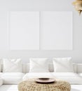 Mock up poster in bohemian living room, ScandiÃ¢â¬âBoho style